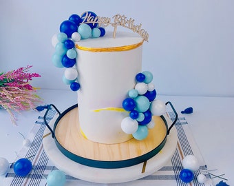 Topper per torta di colore blu navy azzurro bianco palline con legno Happy Birthday Cake Topper - Mini Balloons Cupcake Topper - Cake Topper Balls