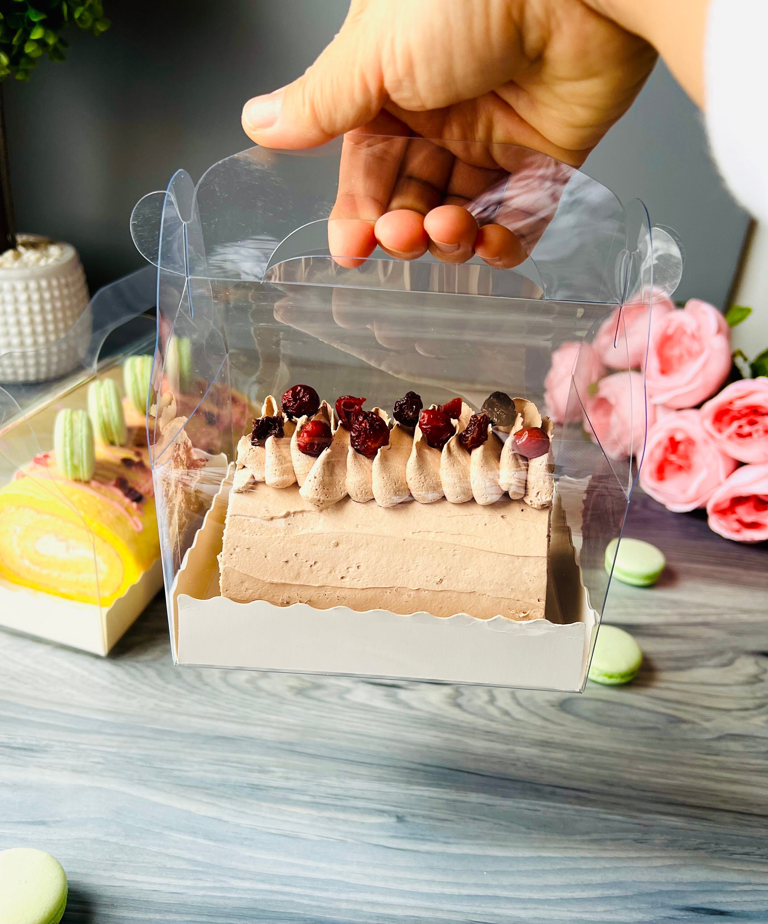 Clear Cake Roll Boxes With Handle 10 Sets Swiss Roll Cake Etsy