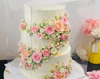 Tall Clear Cake Box 5 Pack- 10x10x12 White Cake Boxes with Lid, Clear Display Boxes for Events, Parties & Batch Baking