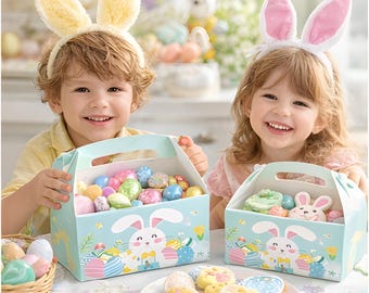 12 Easter Treat Boxes With Handle | Easter Bunny Gift Boxes | Easter Party Favor Boxes | Easter Candy Boxes | Bakery Treat Packaging
