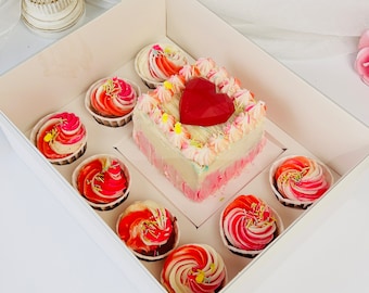 Bento Cake and Cupcakes Combo Boxes With Clear Lid and Cupcake Holes, Cake Cupcake Combo Gift boxes, Bento Gift Box
