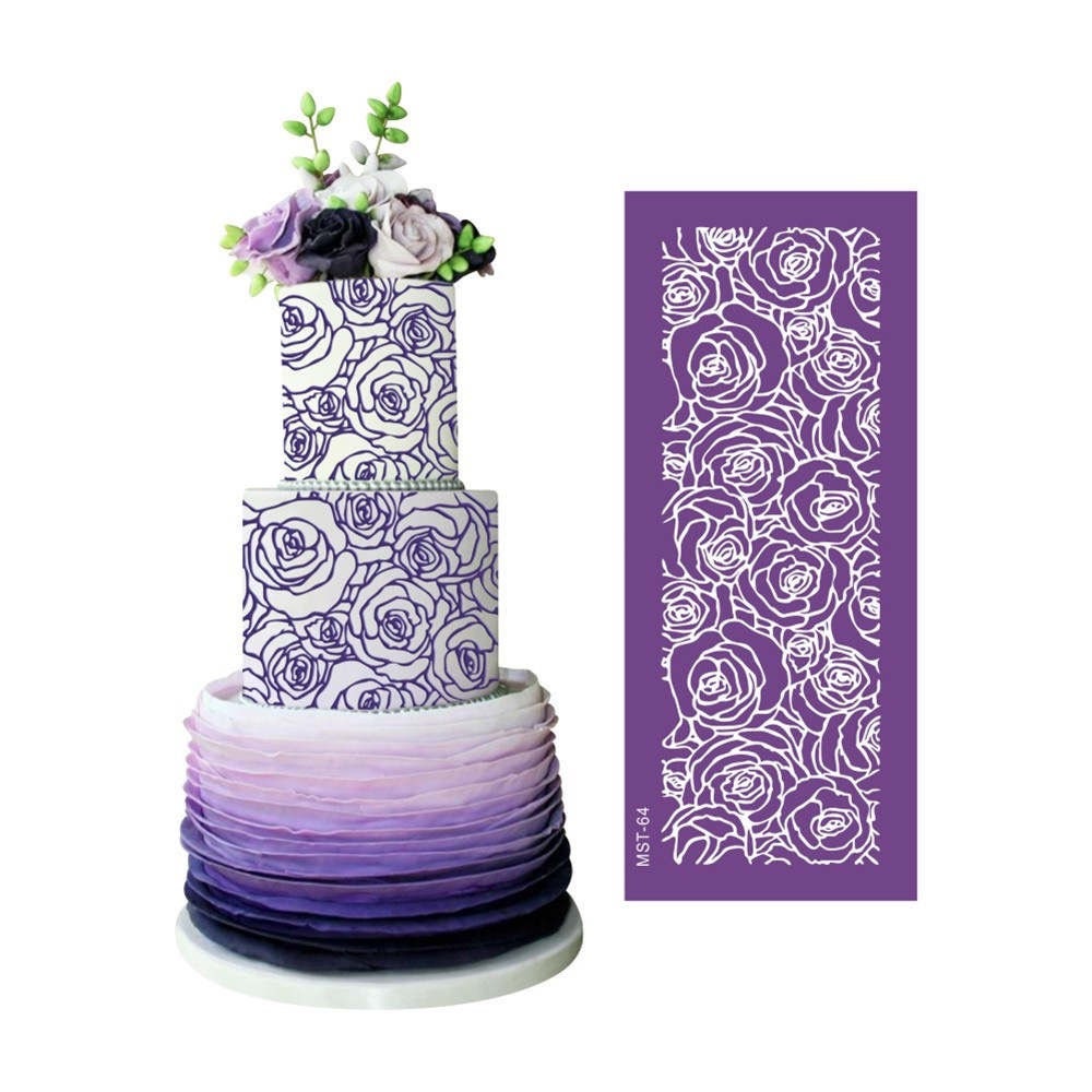 AURORA TRADE 8 Pcs Cake Decorating Stencils Floral Wedding Cake Stencil  Floral Cake Templates Spray Floral Cake Molds Hollow Lace Cake Decoration