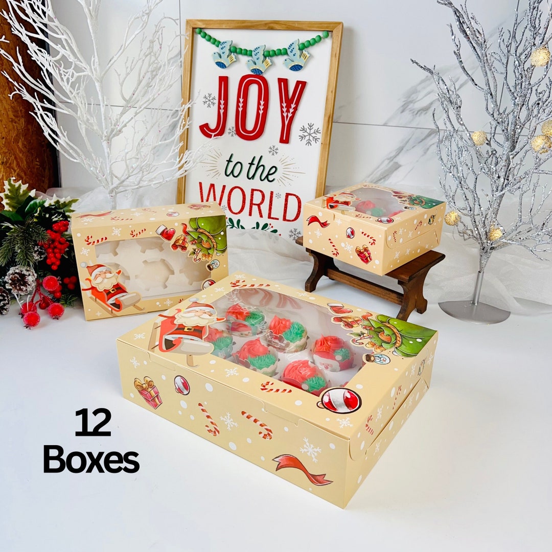 12 Pcs Christmas Cupcake Boxes With Window Christmas Dessert Boxes