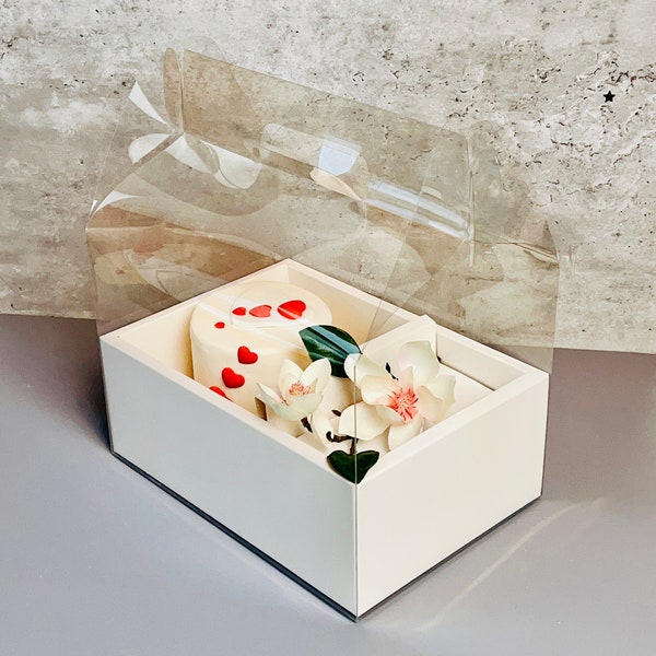 5 Sets Clear Cake Flower Combo Boxes with Handle - Flower Gift Box for Birthday , Anniversary , Wedding , Holiday - Cake and Flower Box