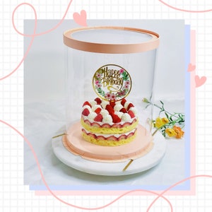 Pink Tall Clear Cake Box – 8.5" D x 11.75" Tall - Transparent Cake Boxes for Valentine's Day Mother's Day Cake - Pink Clear Gift Box For Her