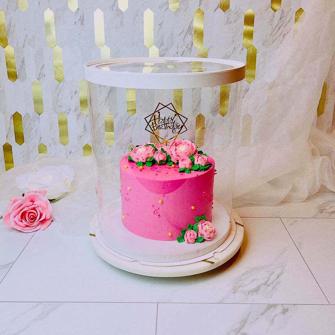 5 Sets White Large Round Tall Clear Cake Boxes 12 D X 13.5 H Clear Cake