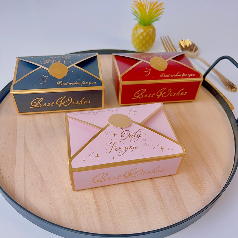 50 PCs Vintage Wax Seal Envelope With Gold Accents Wedding Favor Boxes Small Candy Chocolate Boxes Favor Boxes Wedding Favor Gift Box image 2