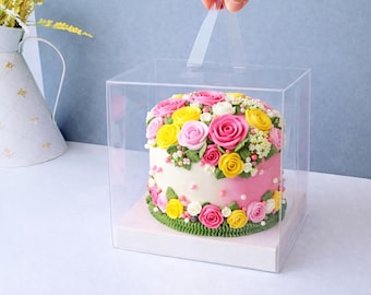 Clear Small Cake Boxes with Handle 6x6x6 (5 Pack) | Small Dessert Boxes for Cakes, Wedding Favor & Party Packaging