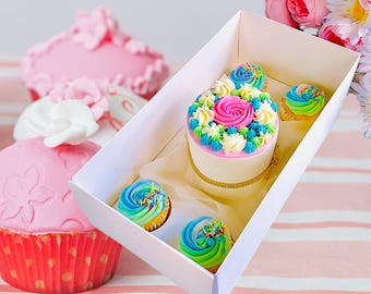 10 sets Cake and Cupcakes Bento Boxes With Clear Lid and Cupcake Holes, Cake and Cupcake Combo Gift boxes, Cake and Cupcake Combo Box