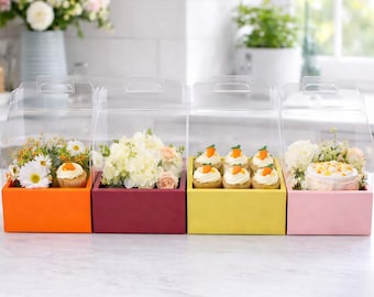10 Sets Clear Cake Flower Boxes with Handle - Gift Box for Birthday , Anniversary , Wedding , Holiday - Transparent Flower Boxes