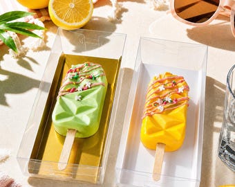 Clear Cakesicle Boxes With Gold or White Insert, Popsicle Treat Box, Transparent Dessert Packaging, Cake Pop Display Box, Favor Box-10 sets