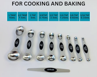Stainless Steel Measuring Cups Magnetic Measuring Spoons Set 14 Pcs, 5 Stackable Measuring Cups + 8 Magnetic Measuring Spoons + 1 Leveler