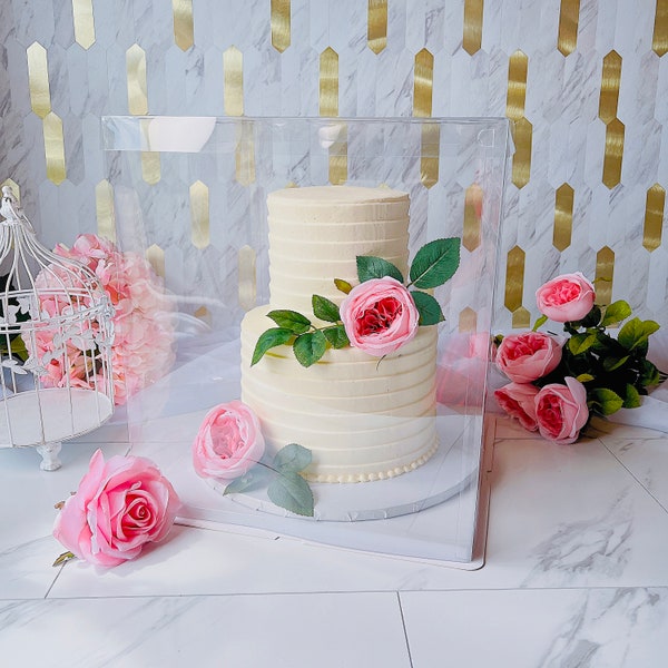 2 Sets Extra Tall Square Clear Cake Boxes 14"x14"x16" - Big Tall Clear Cake Box for Birthday Cake | Wedding Cake - Transparent Gift Box