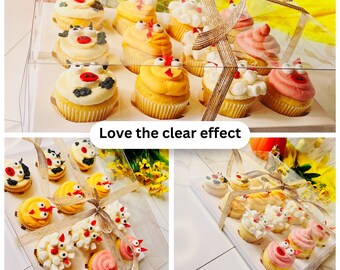 FALGUN 10 scatole per cupcake con 12 fori bianchi di alta qualità, con finestra e inserti, con inserti arrotondati