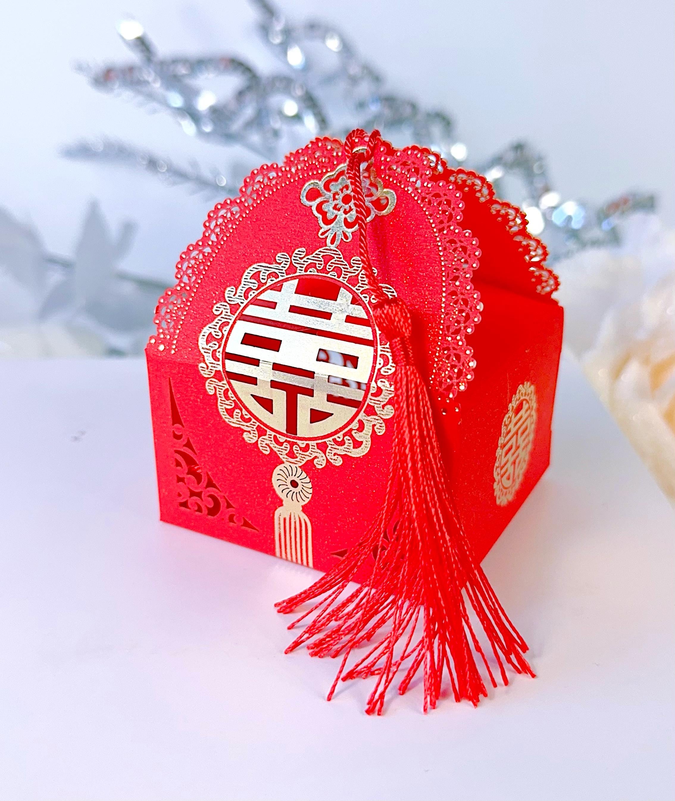 50 Pcs Chinese Red Wedding Favor Boxes With Tassel - Luxury Candy