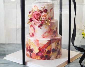 10 Sets Tall Clear Cake Boxes 13x13x14 With Ribbon, Luxury Cake Display Box for Cottage Bakery & Small Business