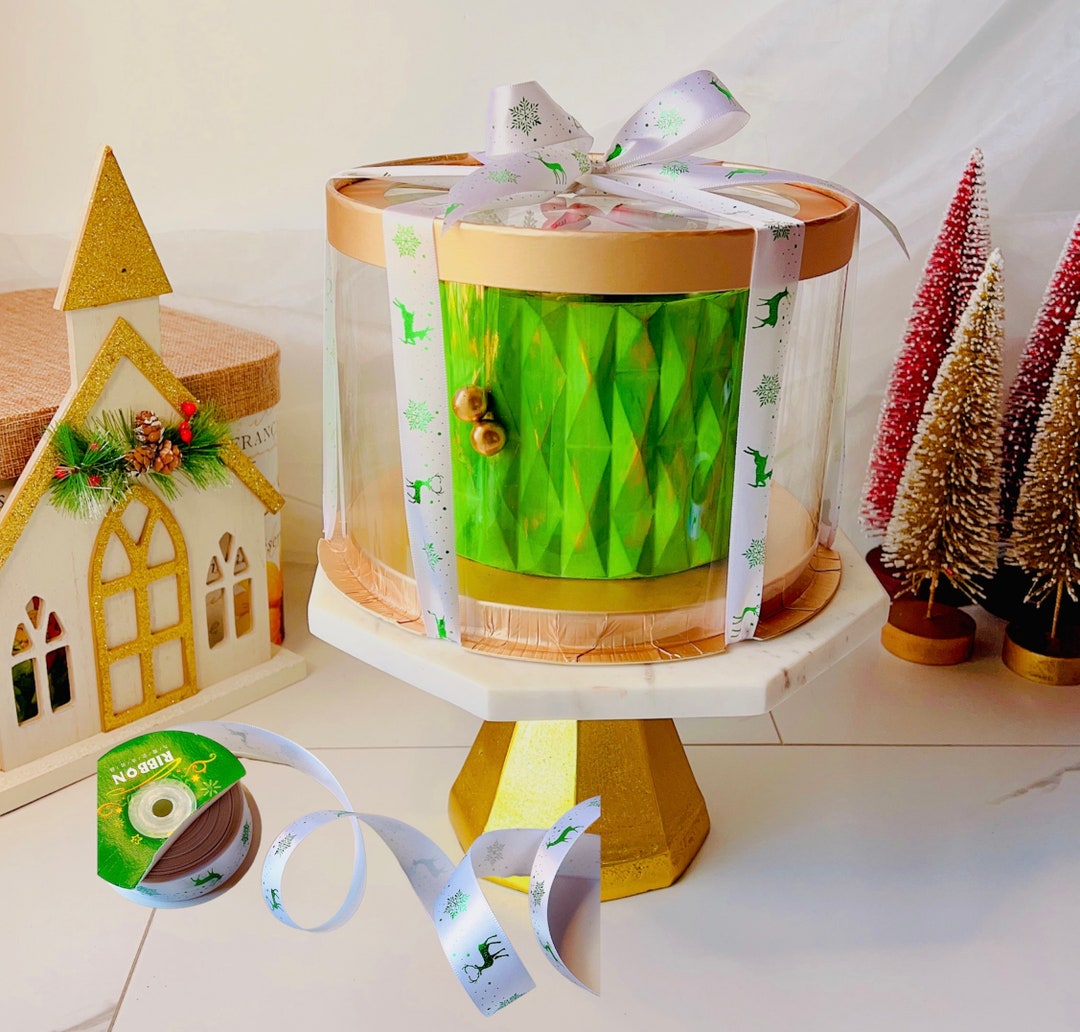 10 Sets Christmas Cake Boxes With Christmas Ribbon Golden Clear Cake Box for Christmas Cakes and