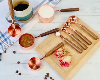ROSE Gold Measuring Cups and Spoons Set 8 Pcs, Golden Stainless Steel Measuring Spoon and Measuring Cup Set - Housewarming Gift Kitchen Gift