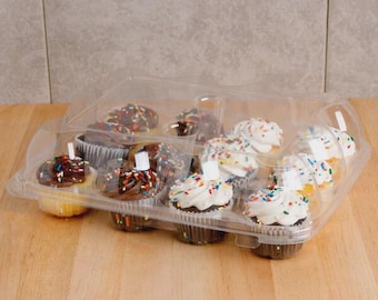 5 Sets of Dozen Cupcake Container w/ High Dome Lid | Clear 12-Compartment Cupcake Holder | Bakery Packaging
