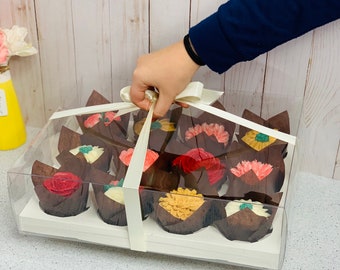 10 Scatole Per Cupcake Con Finestra, 12 Fori Ciascuna, Bianche Con Inserti, Nastro E 2 Adesivi Inclusi, Ideali Per Pasticceria E Feste