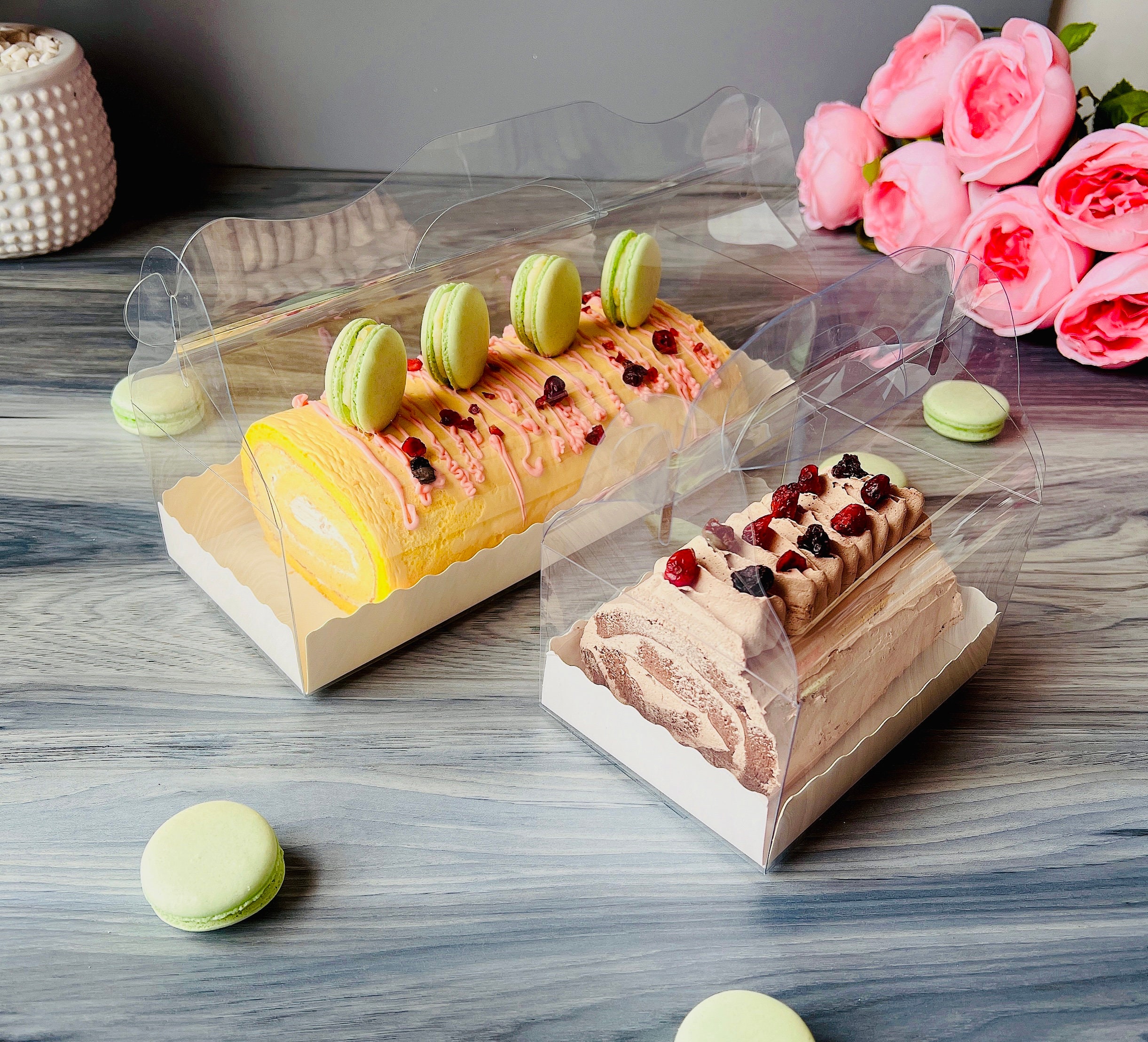 Clear Cake Roll Boxes With Handle 10 Sets Swiss Roll Cake Etsy