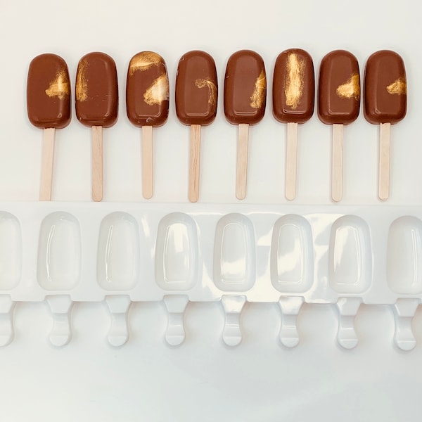 8 Cavity Smooth Surface Popsicle Silicone Mold/Chocolate Candy Bar Mold/Cakesicle Mold/Ice Cream Molds/Cake Pop Baking Mold