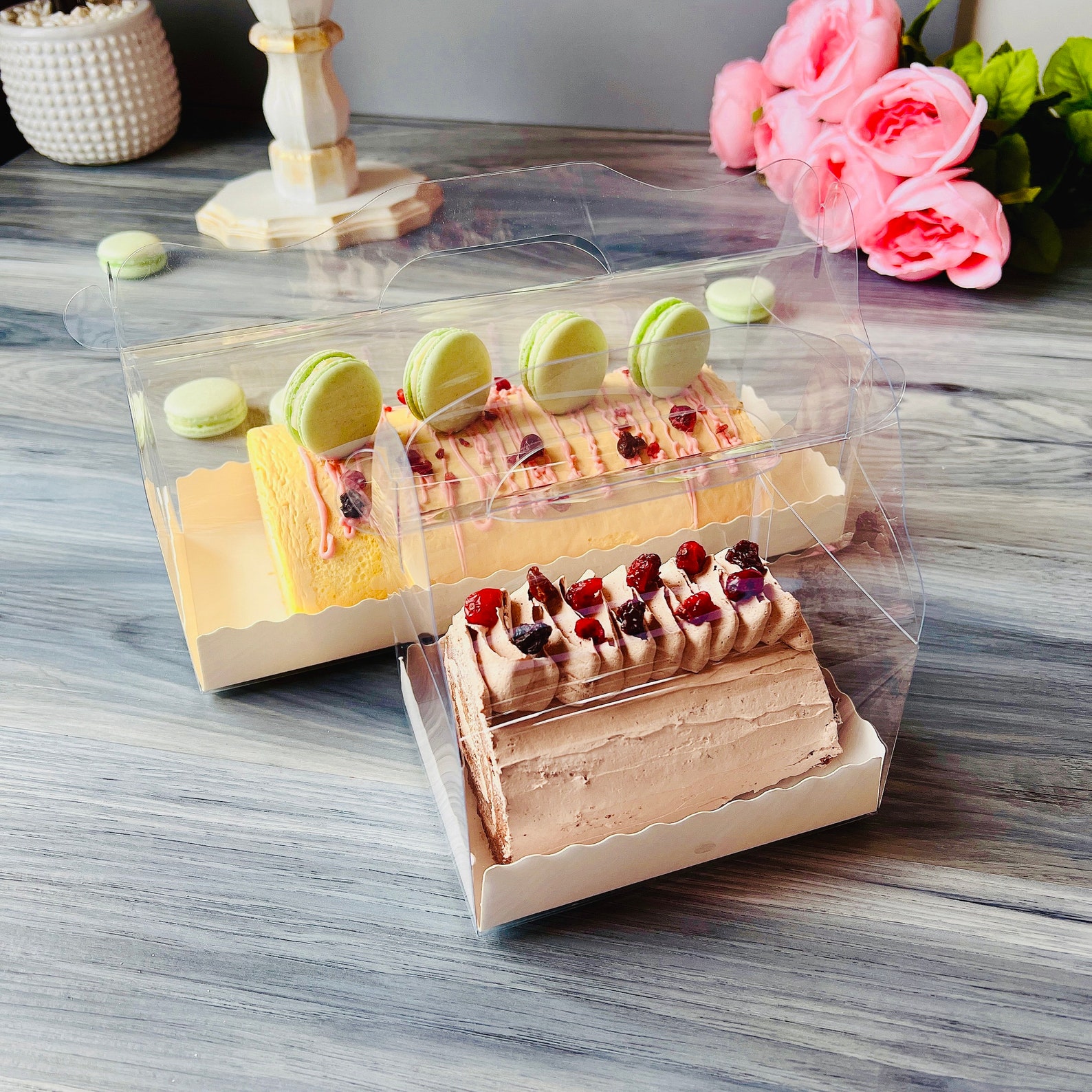 Clear Cake Roll Boxes With Handle 10 Sets Swiss Roll Cake Etsy