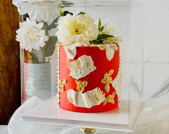 2 Sets Large Tall Clear Cake Boxes - 13"L x 13"W x 14"H With Free Ribbon, Clear Cake Box for Birthday / Wedding / Gift / Collection Showcase