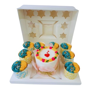 5 Cake and Cupcakes Bento Boxes With Clear Lid and Cupcake Holes, Cake and Cupcake Combo Gift boxes