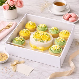 Bento Box Kuchen und Cupcake Combo Box mit durchsichtigem Deckel | Mini Kuchen Geschenkbox mit Cupcake Löchern | Bäcker Verpackung für Kleingebäck | 5 Sets