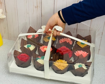 Clear Cupcake Box w/ 12 inserts for a dozen cakes, Cupcake Container, See Through Bakery Dessert Display Packaging Gift Box Box for Birthday