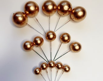 5 PCs Gold Ball Cake Topper - Mini Golden Balloons Cupcake Topper - Gold Pearl Balls With Stick - Cake Topper Gold Balls