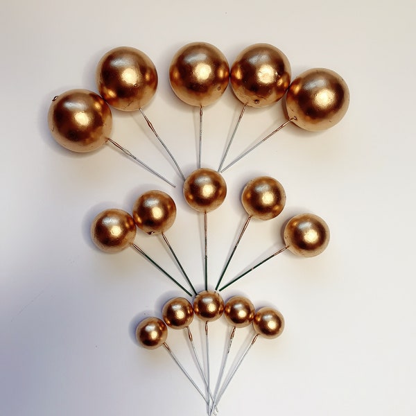 5 Stück Gold Ball Cake Topper - Mini Goldene Luftballons Cupcake Topper - Gold Pearl Balls Mit Stick - Cake Topper Gold Balls