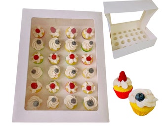 Mini Cupcake Boxes 10 Sets with 24 Holes - Mini Cupcake Box with White Cardboard Insert - Cupcake Cone Box - Cookie Desserts Containers