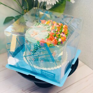 Clear Square Cake Box - 8.5"L x 8.5"W x 6.25" H - Blue Orange Green 8 Inch Cake Boxes with Window | Clear Gift Boxes