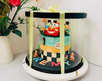 12” Round Clear Cake Box w/ Ribbon (5 Pack), Tall Cake Boxes 12x10 for Tiered Cakes, Clear Gift Box for Birthday, Wedding, Bakery Packaging