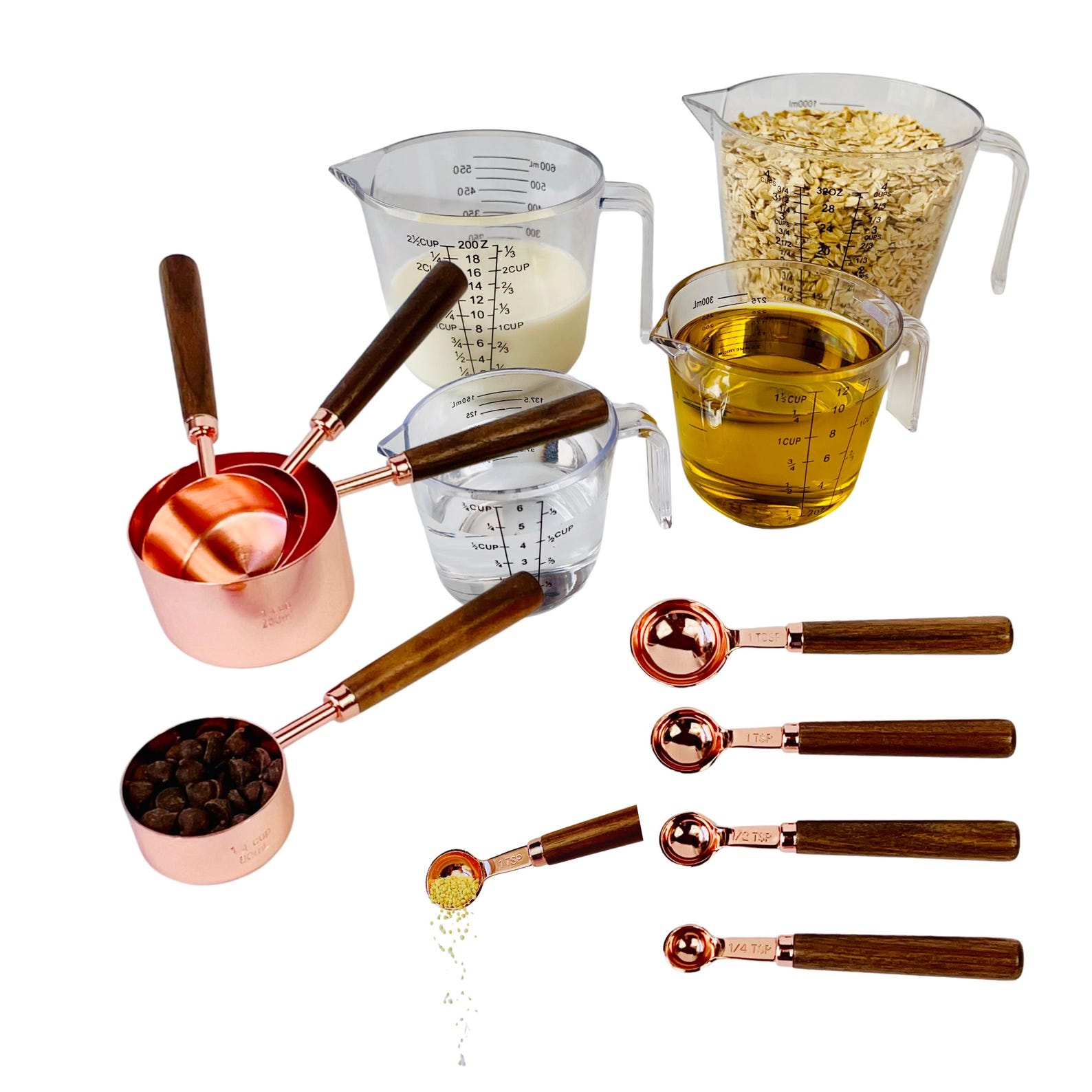ROSE Gold Measuring Cups and Spoons Set 8 Pcs, Golden Stainless Steel ...