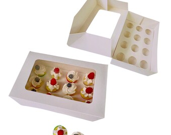 Mini Cupcake Boxes 10 Sets with 12 Holes - Mini Cupcake Box with Window - Cupcake Cone Box - Mini Dessert Cup Containers