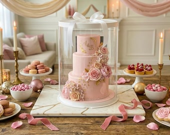 Clear Tall Cake Box – Round Cake Container 12” x 13.5” | Tall Cake Packaging for Bakers | Clear Cake Display Box | Set of 5