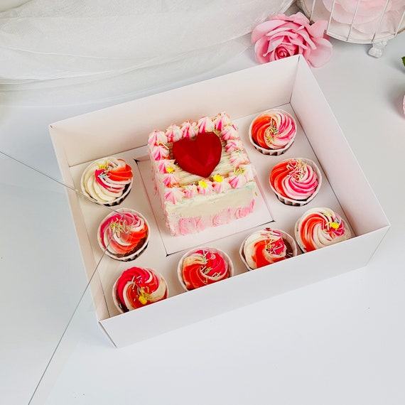ReliThick 12 Sets Valentine's Day 10 x 10 x 5 Inch Cake Boxes with Cake  Boards Valentines Cupcake Boxes 10 Inch Cake Boxes with Window for  Valentines