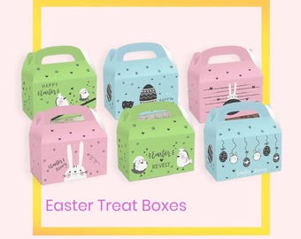 Easter Treat Boxes with Handle, Bunny Easter Favor Boxes, Easter Candy Gift Boxes, Kids Party Favor Boxes, Easter Basket Treat Box- 12 Boxes