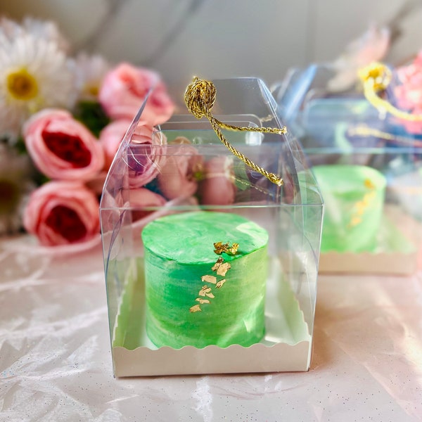 Boîtes transparentes à dessert avec poignée - 10 ensembles | Boîtes de cadeau de mariage transparentes | Boîtes de bonbons aux pommes | Mini-boîtes à gâteaux | Boîte cadeau d'Halloween