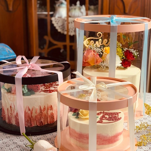 Scatole per torte trasparenti in PVC da 4/5 pollici Scatola per imballaggio trasparente rotonda per compleanno, matrimonio, anniversario, festa, confezione regalo per torte di San Valentino  15