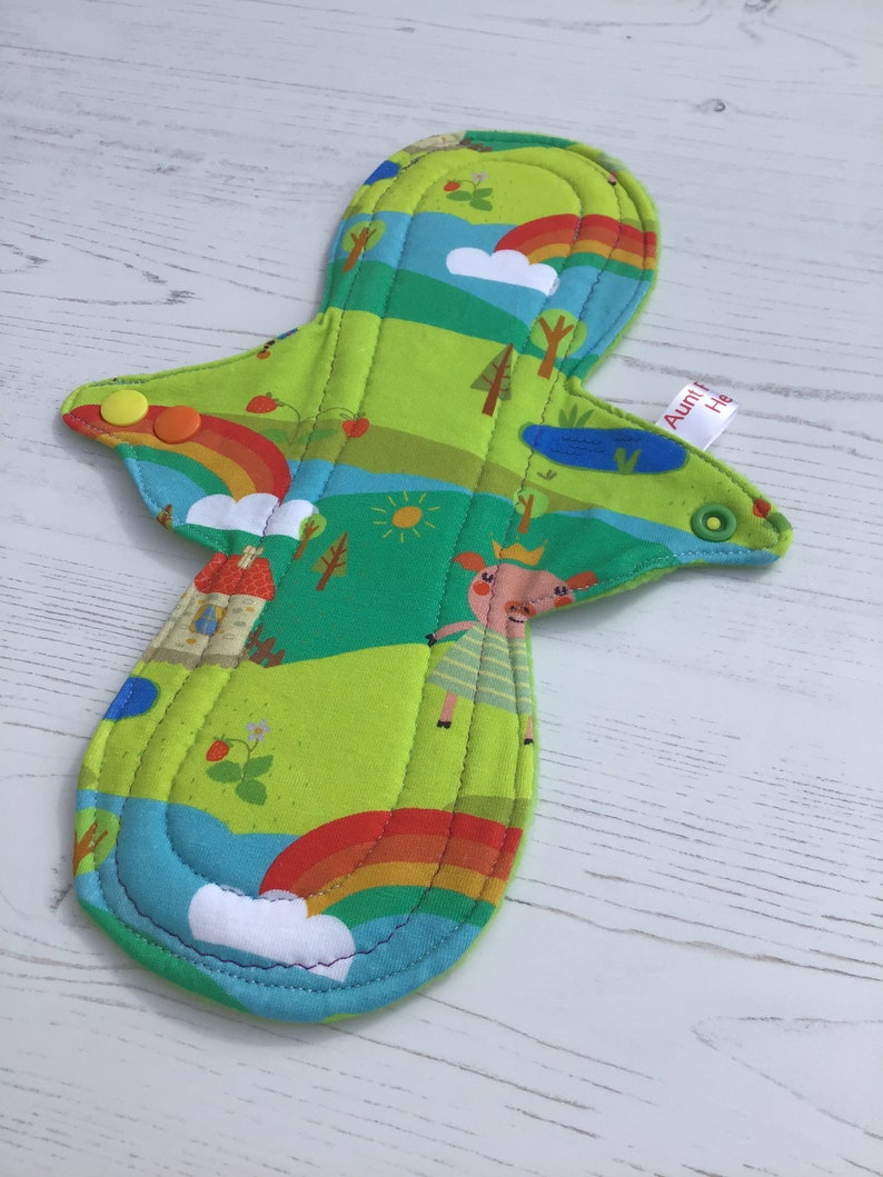 10.5 inch HEAVY FLOW cloth period pad / sanitary towel / zero waste / rainbows / heavy flow / regular cloth pad / incontinence pad image 1