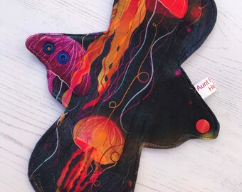 Organic Cloth Period Pad with Jellyfish/ Sea themed/ Made to Order/ Washable Reusable Fabric Pad/ Zero Waste Period/ Cloth Sanitary Pad