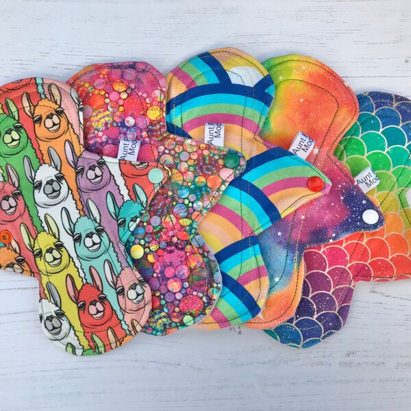 Rainbow Cloth Pad Bundle x5 Pads/ ORGANIC reusable rainbow pads/ Rainbow cloth pad stash builder/ cloth sanitary pad/ washable cloth pads