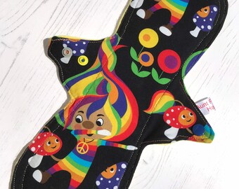 Organic Cloth Period Pad with Rainbow Trolls/  Made to Order/ Washable Reusable Fabric Pad/ Zero Waste Period/ Cloth Sanitary Pad