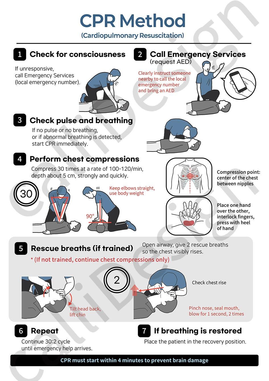 CPR Method Poster: Emergency First Aid Guide (A4 JPG Digital Download ...