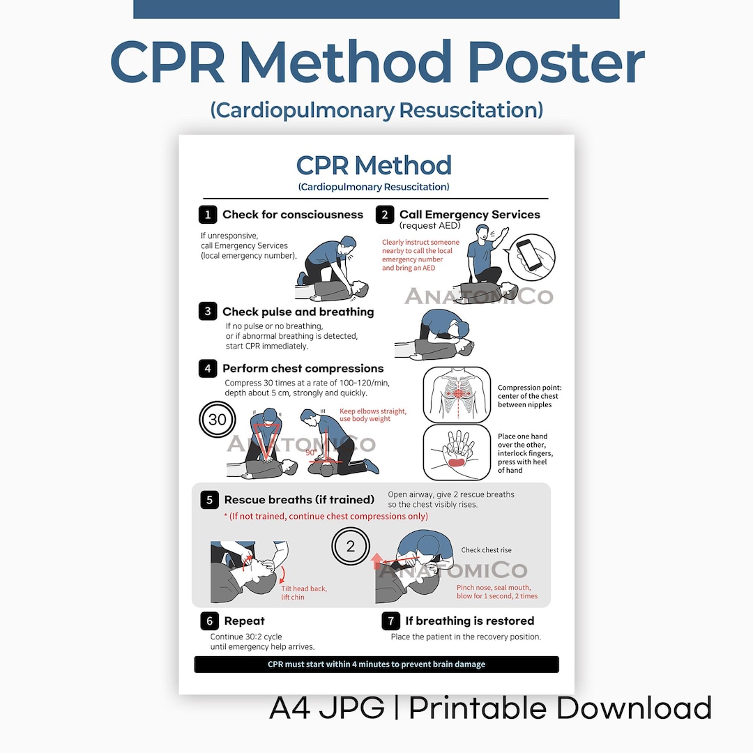 CPR Method Poster: Emergency First Aid Guide (A4 JPG Digital Download ...