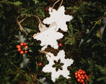 SNOWFLAKE CHRISTMAS DECORATIONS - Set of 3 - White Flecked